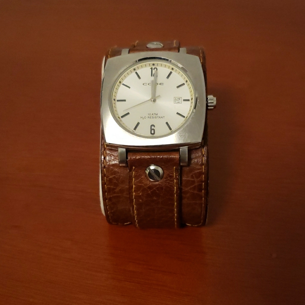 Code Men's Watch W/Leather Cuff Band